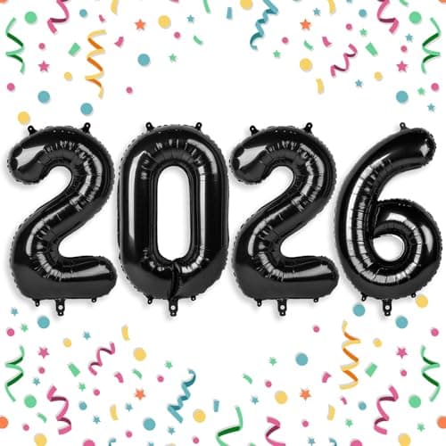 2026 Balloons Black 2026 Balloon Numbers 40 Inch Happy New Year Foil Balloons 2026 for New Year Eve Party Supplies Birthday Graduation Anniversary Decorations