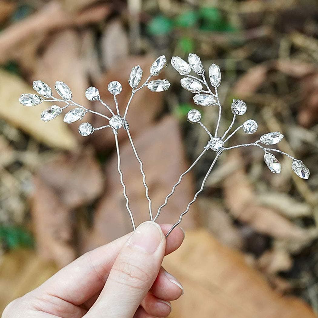Unicra Bride Wedding Crystal Hair Pins Bridal Rhinestone Hair Pieces Wedding Hair Accessories for Women and Girls Pack of 2 ASilver