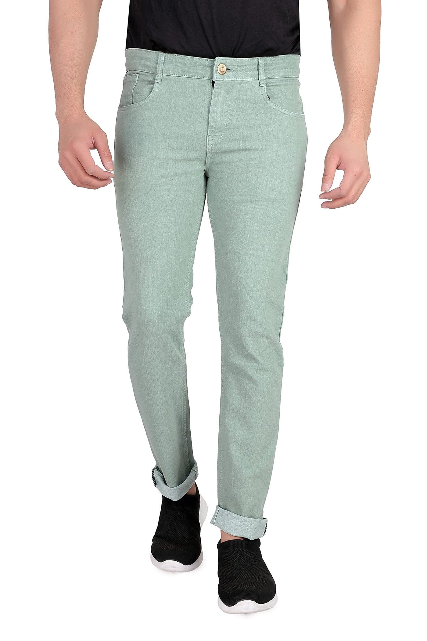 RAGZO Men's Slim Fit Cotton Mid Rise Jeans - Elevate Your Wardrobe With Modern Style In Refreshing Light Green, Size 32, Model T70014C
