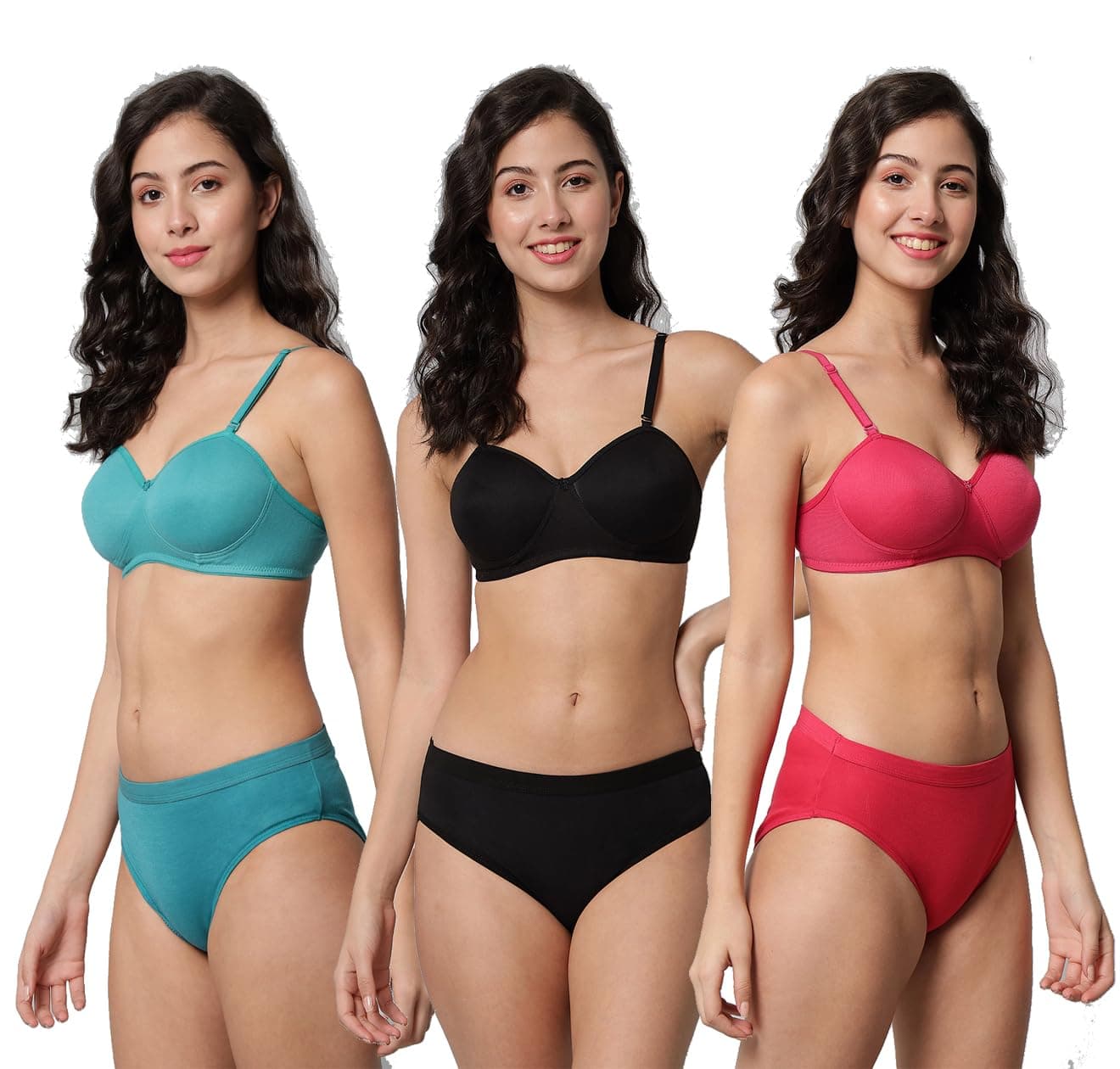 CSU Women’s Cotton Half Padded Non Wired Bra and Panty Set Pack of 3