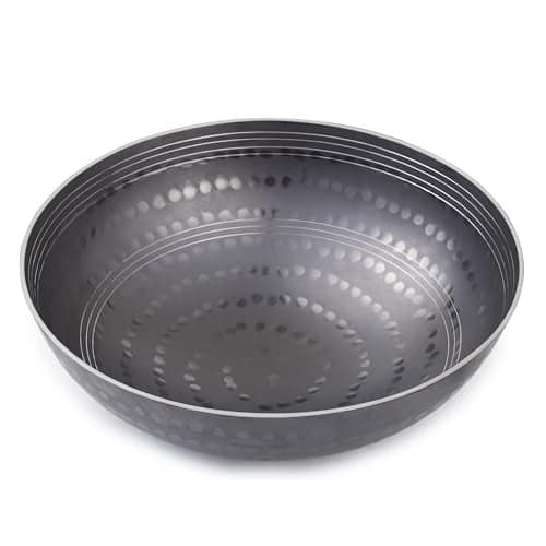 PTR 9 Inch 1 Litre Hammered Iron Kadhai Original Lohe Ki Kadai Handle-Free Deep Frying Pan for Roasting Frying Heavy Base Gas and Induction Compatible Food Grade Iron Smooth Edge