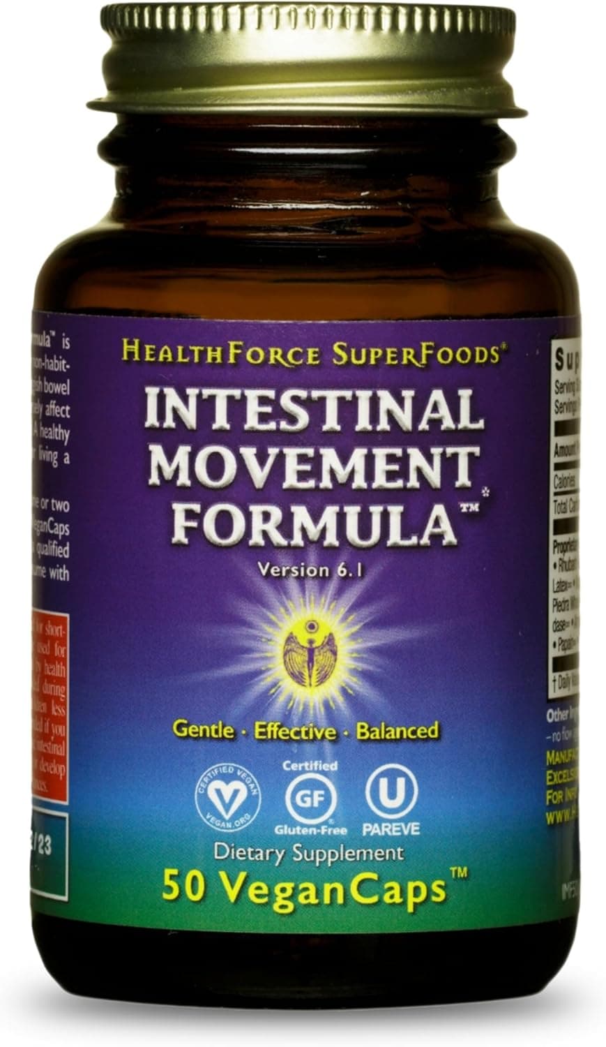 HEALTHFORCE SUPERFOODS Intestinal Movement Formula Natural Laxative Supports Bowel Regularity AllNatural Digestion Supplement to Support Constipation GlutenFree Vegan 50 Caps