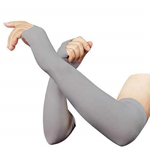 PURSUE FASHION Unisex Full Arm Fingerless Sleeves Gloves for UV, Dust, Summer, UV Sun Protection Arm Sleeves for Men & Women, Protection Arm Sleeves (Navy Blue, White, Grey, 3 Pair)