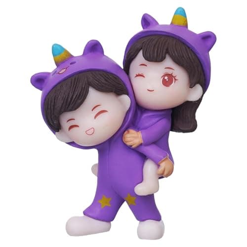 PICKARTME Valentine Gift for Girlfriend Boyfriend| Purple Resin Miniature Cute Couple Statue Girl on Boy's Shoulder Decorative Showpiece Valentine Day Gift for Husband Wife