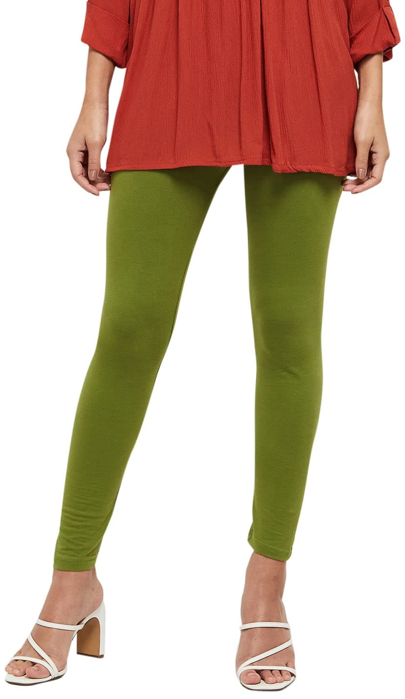 Max Women Solid Mid Rise Leggings (NOOSAL21LG_Light Green_M) Slim