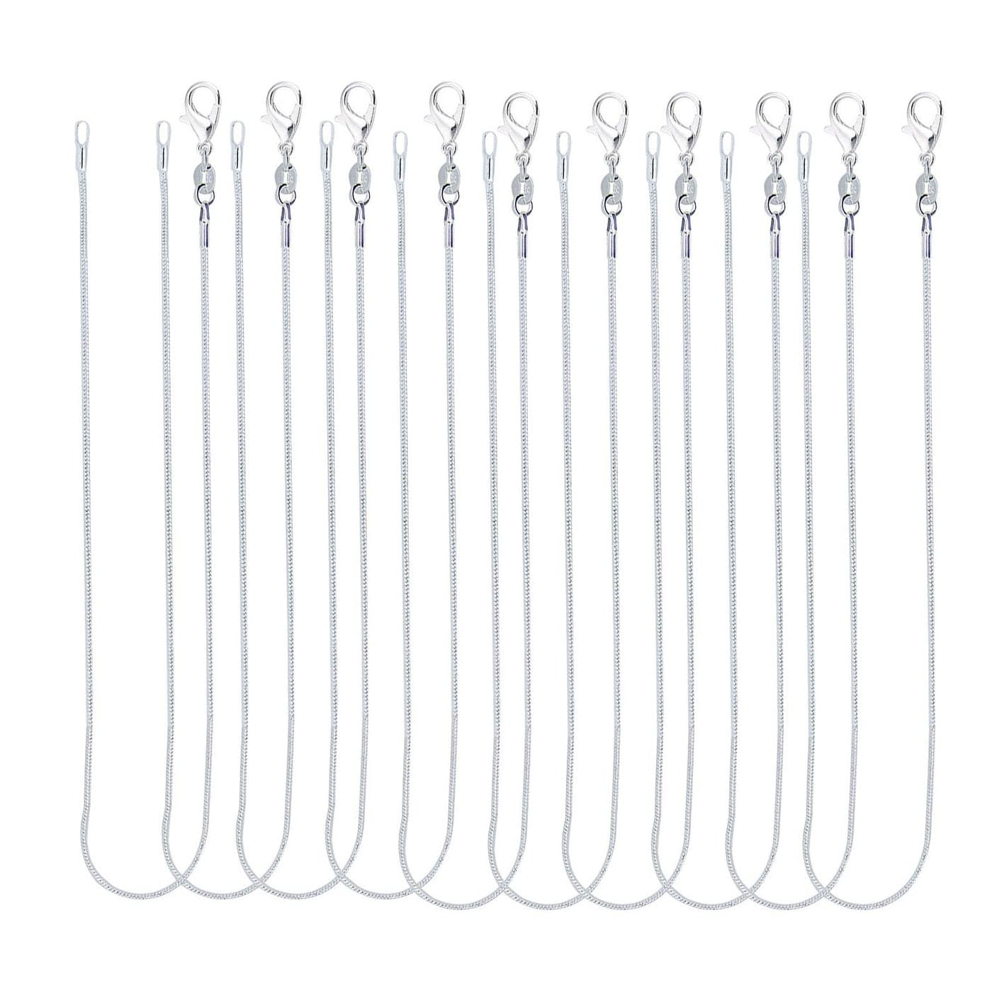 CrazyPiercing 10pcs 24 Inch Silver Plated with 925 Stamp 12mm DIY Snake Chain Charms Link Necklace With Lobster Clasps for Jewelry Making 24