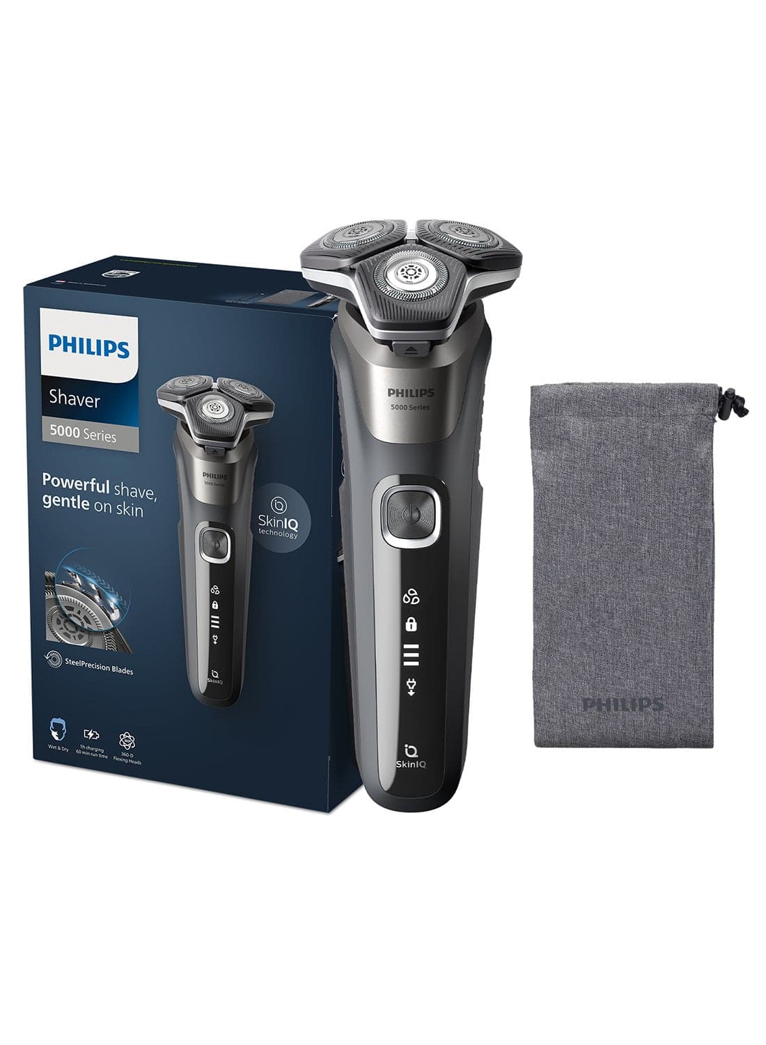 Shaver S5887/10,Wet & Dry Use,Smart SkinIQ Tech for a Powerful, Comfortable Shave,Flexible Heads, Power Adapt Sensor,60min Cordless Use, Travel Case Included Carbon Grey