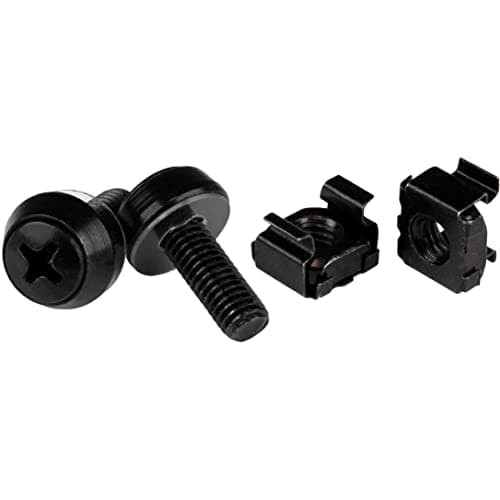 StarTech.com M6 x 12mm Screws and Cage Nuts - 100 Pack - M6 Mounting Screws and Cage Nuts for Server Rack and Cabinet - Black , TAA (CABSCREWM62B)