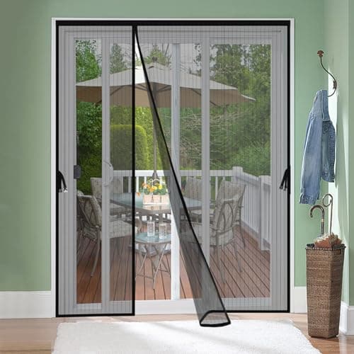 Reversible Left Right Side Opening Magnetic Screen Door for 60 x 80 in French Door, Screen Itself Size: 62" x 81", Glass Sliding Door Heavy Duty Screen Door Mesh Curtain for Front Patio Or Large Door