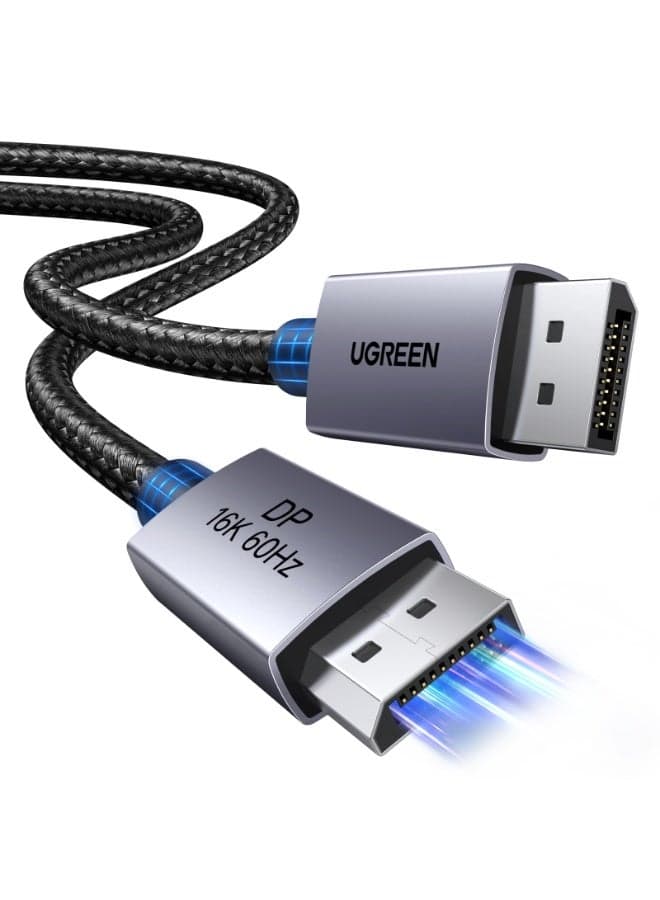 16K Displayport Cable 2M, DP 2.1 Cable Support 16K@60Hz, 8K@120Hz, 4K@240Hz 80Gbps HDR, Displayport grey