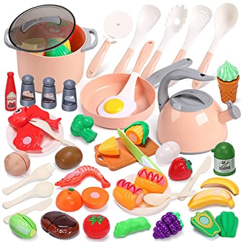 CUTE STONE Toy Kitchen Accessories Set Play Food Sets for Kids Kitchen Kids Cooking Sets with Play Pots and Pans Utensils Cookware Toys Toddler Kitchen Playset Play Kitchen Toy for Girls Boys