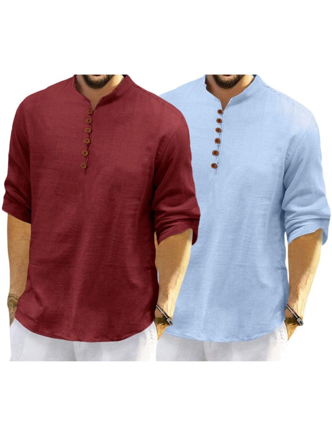 Macsivo Men's Cotton Full Sleeve Short Kurta (Pack of 2) (Large, Sky Blue & Maroon)