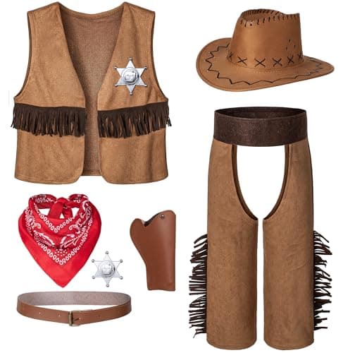Cowboy Costume for Boys 7pcs Set Kids Dress Up Birthday Party Halloween Cosplay 6-7 Years