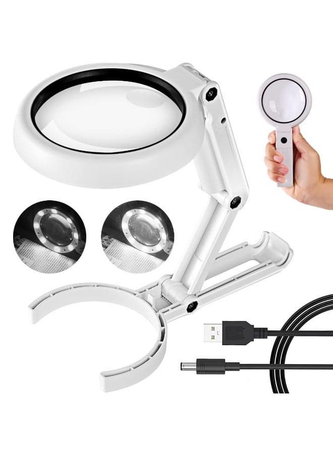 Magnifying Glass with Light & Stand, 30X & 10X Dual Magnification, Large Foldable LED Illuminated Magnifier for Reading, Inspection, Coins & Jewelry