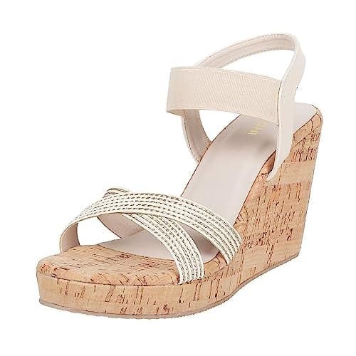 Mochi Women Beige Wedge High Heel Fashion Sandal UK/5 EU/38 (34-94)