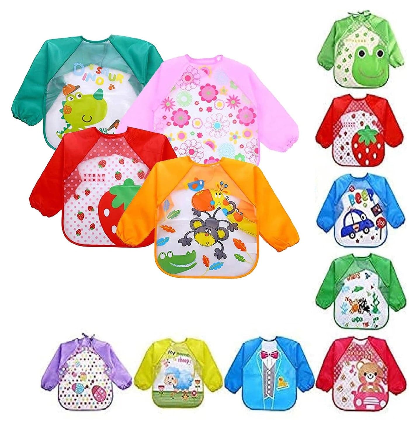 VIN® Waterproof Colorful Children Bib Cute Cartoon Animals Baby Bibs Full Sleeve Children Apron Long Sleeve Feeding Bibs (1)