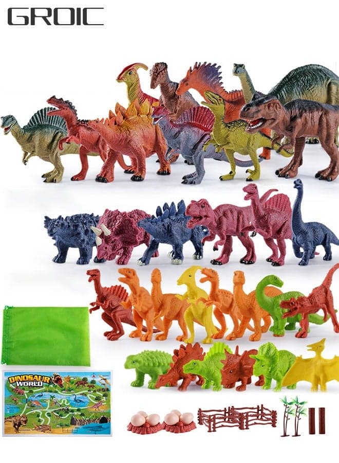 52 Pcs Dinosaur Toys Figures with Activity Play Mat, Jurassic Dinosaur Toys,Realistic Action Educational Dinosaur Figures for Kids Boys Girls