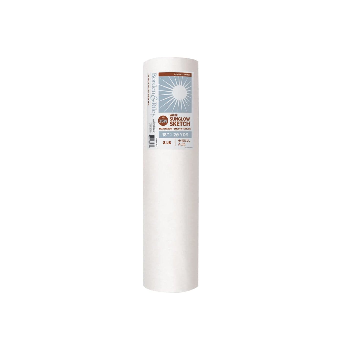 Borden Riley 18 x 20 Yards 35C SunGlo Thumbnail Sketch Paper 8 lb White 1 Roll Each 35WR182000