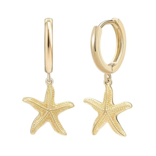 SANNYRA Starfish Earrings for Women - 14K Gold Plated Beach Sea Drop Dangle Earrings - Seashell Beachy Jewelry