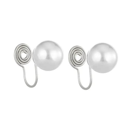 Via Mazzini No-Piercing Required Clip-On 8mm Pearl Ear Cuff Stud Earrings For Women And Girls (ER2516) 1 Pair