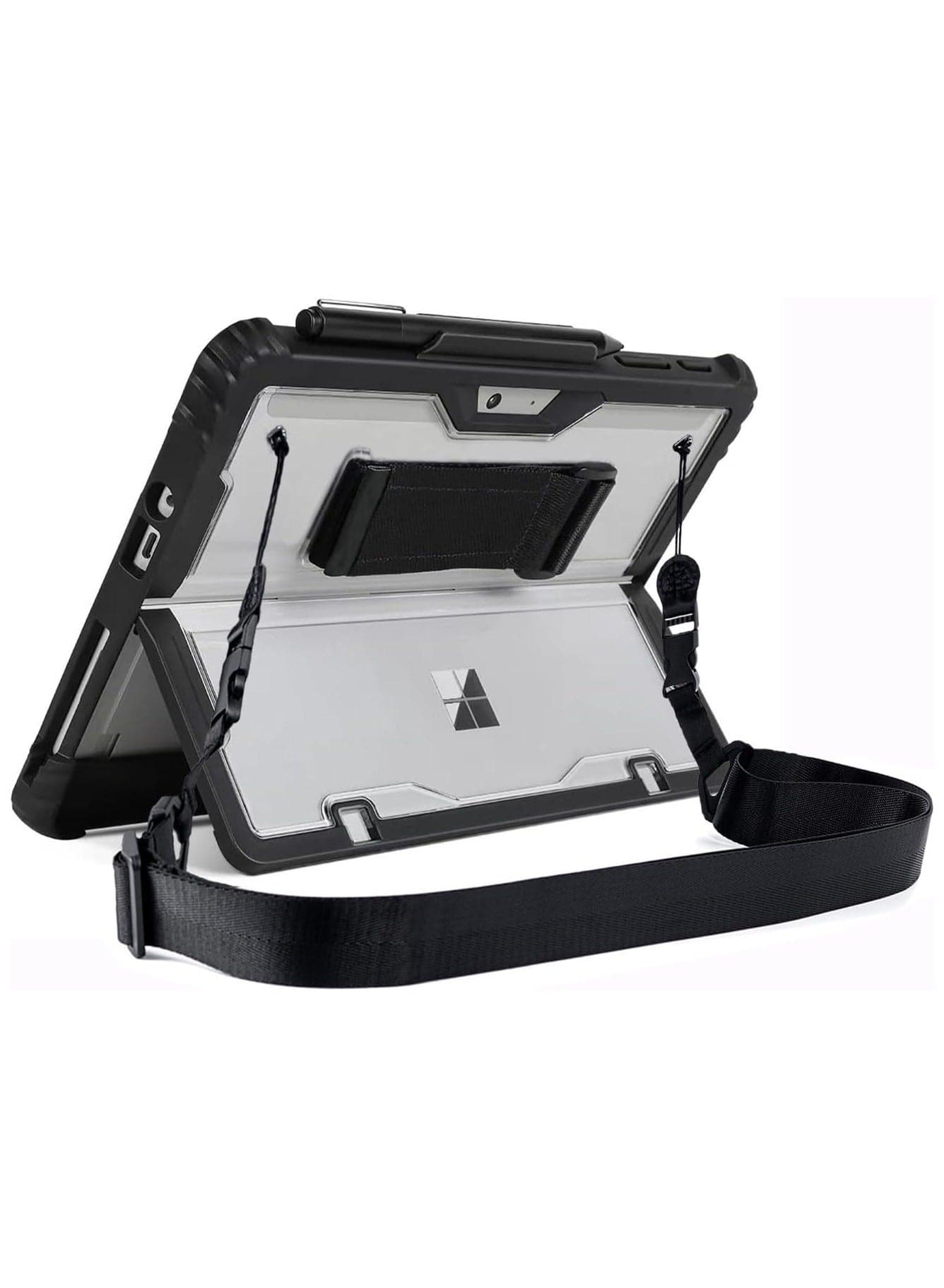 Case for Microsoft Surface Pro 11 (2024),Clear Durable Anti-Drop Smart Tablet Cover with Hand Strap,Pen Holder and Shoulder Strap