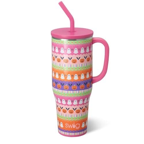 Swig Life 40oz Mega Mug Halloween 40oz Tumbler with Handle and Straw Extra Large Insulated Tumblers Cup Holder Friendly Travel Mug Trick or Treat