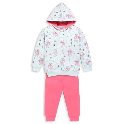 LuvLap Baby Boys Full Sleeve Hooded Sweatshirt & Pyjama Set Pack Of 1, Cotton Rich Fleece, Mint, XL (12 to 18 Months)