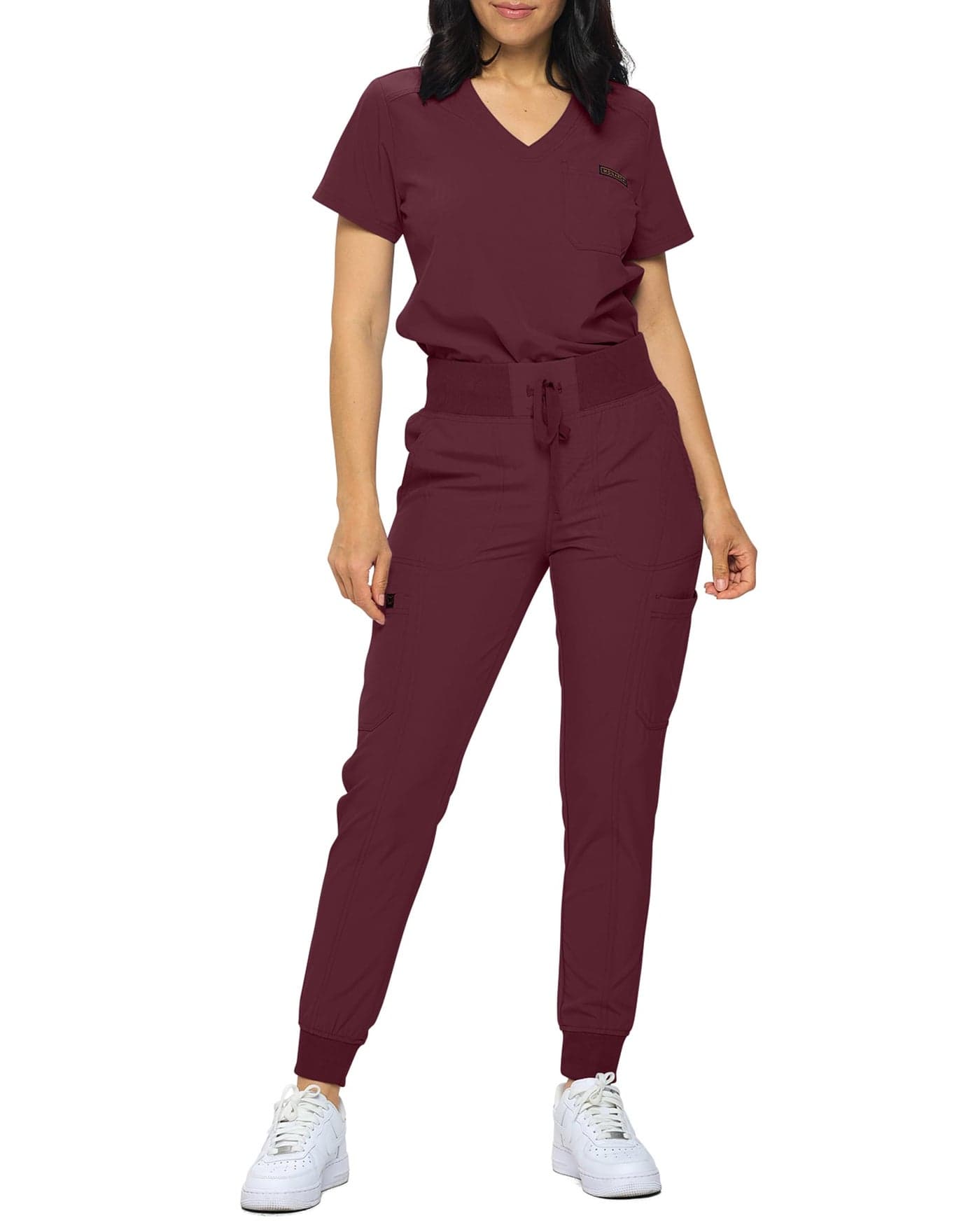 Monarch Uniforms Slim Fit Stretchy Scrubs Womens Jogger Scrub Set Slim Jogger Scrubs with TuckIn Top for Women BURGUNDYL