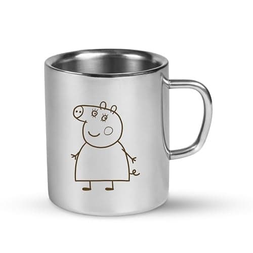 SAVRI Personalized Stainless Steel Mug for Kids with Cartoon Design | 220 ml Double Wall Insulated Mug for School, Milk, Juice & Water (Peppa Pig)