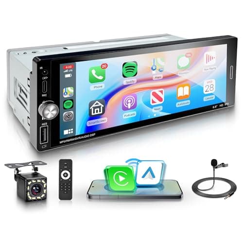 Car Stereo Single Din Wireless Carplay 69 inch Touch Screen Android Auto Rimoody Car Radio with Bluetooth 52 Mirror Link FMEQ USBAUXTFSWCMIC Car Audio Receiver with Backup Camera