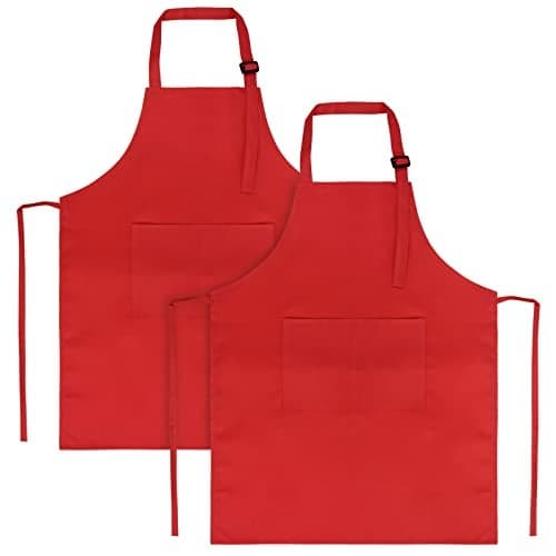 SINLAND Kids Apron with Pocket 2 Pack Adjustable Children Chef Apron for Cooking Baking Painting (M: 6-12 Years)