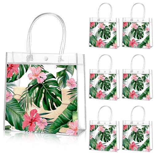 Aliceset 20 Pcs Clear Aloha Bags Hawaiian Luau Party Favors with Handles Summer Tropical Palm Leaves Goodie PVC Plastic Gift Bags for Summer Birthday Party Supplies 8 x 8 x 315 Inch