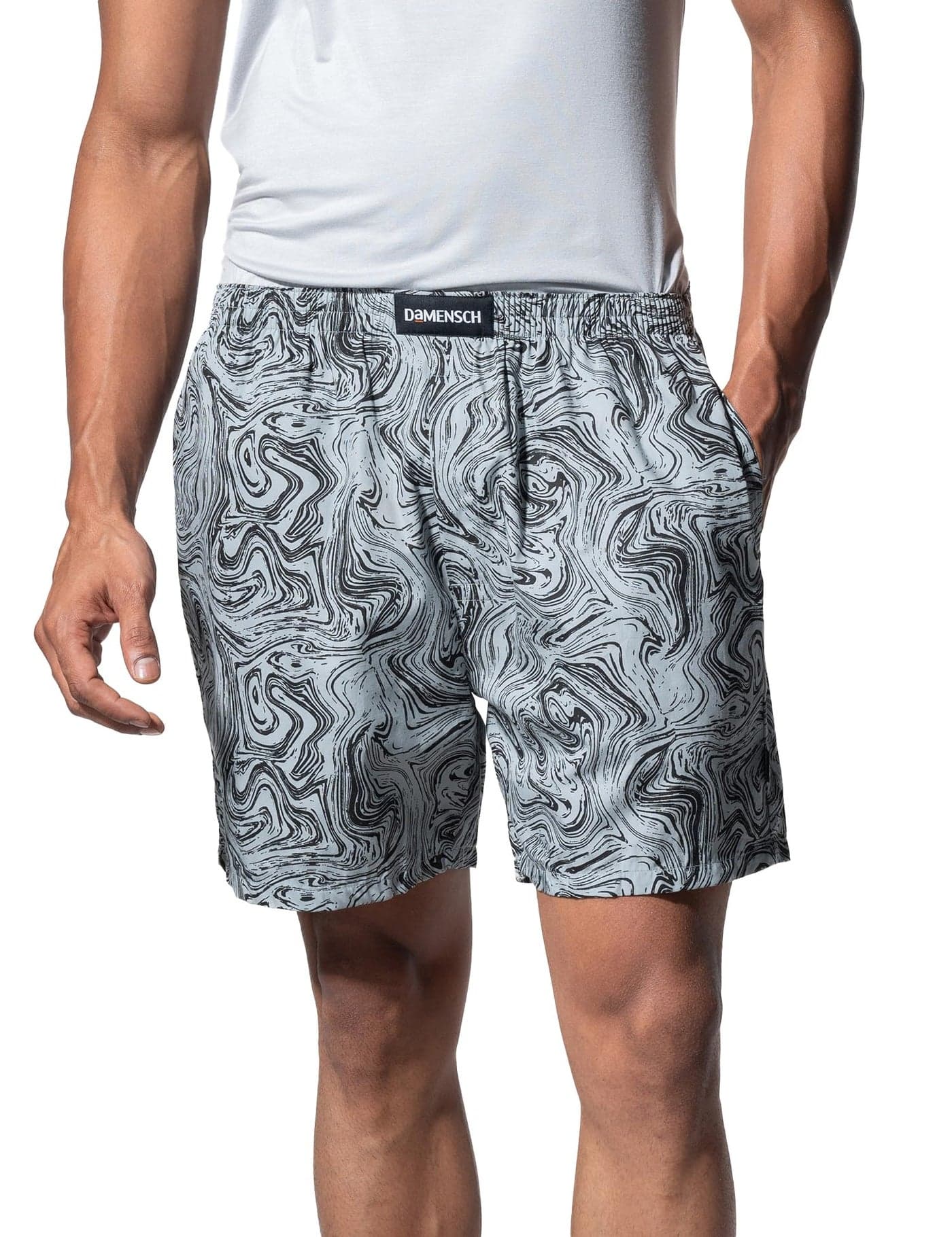DAMENSCH Men's Regular Fit Cotton Breeze Ultra - Light Printed Pack of 1 Boxer Shorts Cotton, Boxers for Men,Cotton Shorts for Men, Boxer Shorts for Men-Marble Grey-L