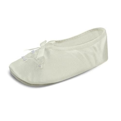 isotoner Girls Satin Ballerina with Embroidered Pearl Ballet Flat, Ivory, 13-1 Toddler
