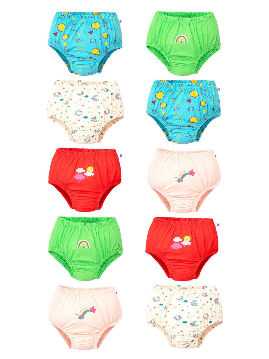 superbottoms Basic™ Brief for Kids | Unisex, 100% Pure Cotton Innerwear | Breathable & Soft Underwear | Baby Brief for 2y – 3y | Doddle Dreams I Pack of 10