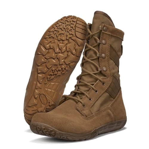 Belleville Mini-Mil TR105 8" Tactical Boots for Men - Minimalist Military Boots - Army/Air Force OCP ACU Coyote Brown Leather with Low Drop & Slip-Resistant Vibram Tarsus Outsole - 8.5