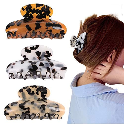 3PCS Stylish Celluloid Hair Claws, Barrettes Tortoise Shell Claws, Banana Clips tortoise Hair Clips,Leopard print Large Fashion Accessories for Women Girls (Barrettes Tortoise Shell Claws)