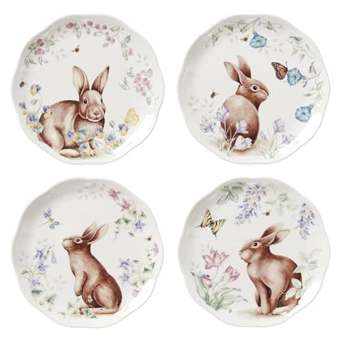 Lenox 893465 Butterfly Meadow Bunny 4-Piece Accent Plate Set, Easter Drinkware