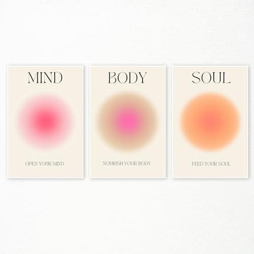 Adyggefy Art Positive Aura Aesthetic Posters 3 Piece Colorful Aura Gradient Canvas Wall Art Spiritual Soul Body Mind Quote Print Painting Danish Pastel Wall Decor for Yoga 12x16in Unframed