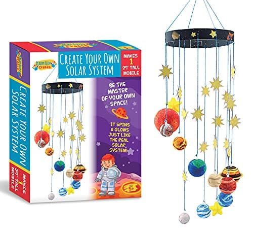 STEM Learning Fun with 3D Solar System Kit Complete DIY Mobile Hanging Model 27Inch Long with 9 Foam Planets Sun 3D Solar System with Paintable Planets Glow in the Dark Paint Easy Instructions