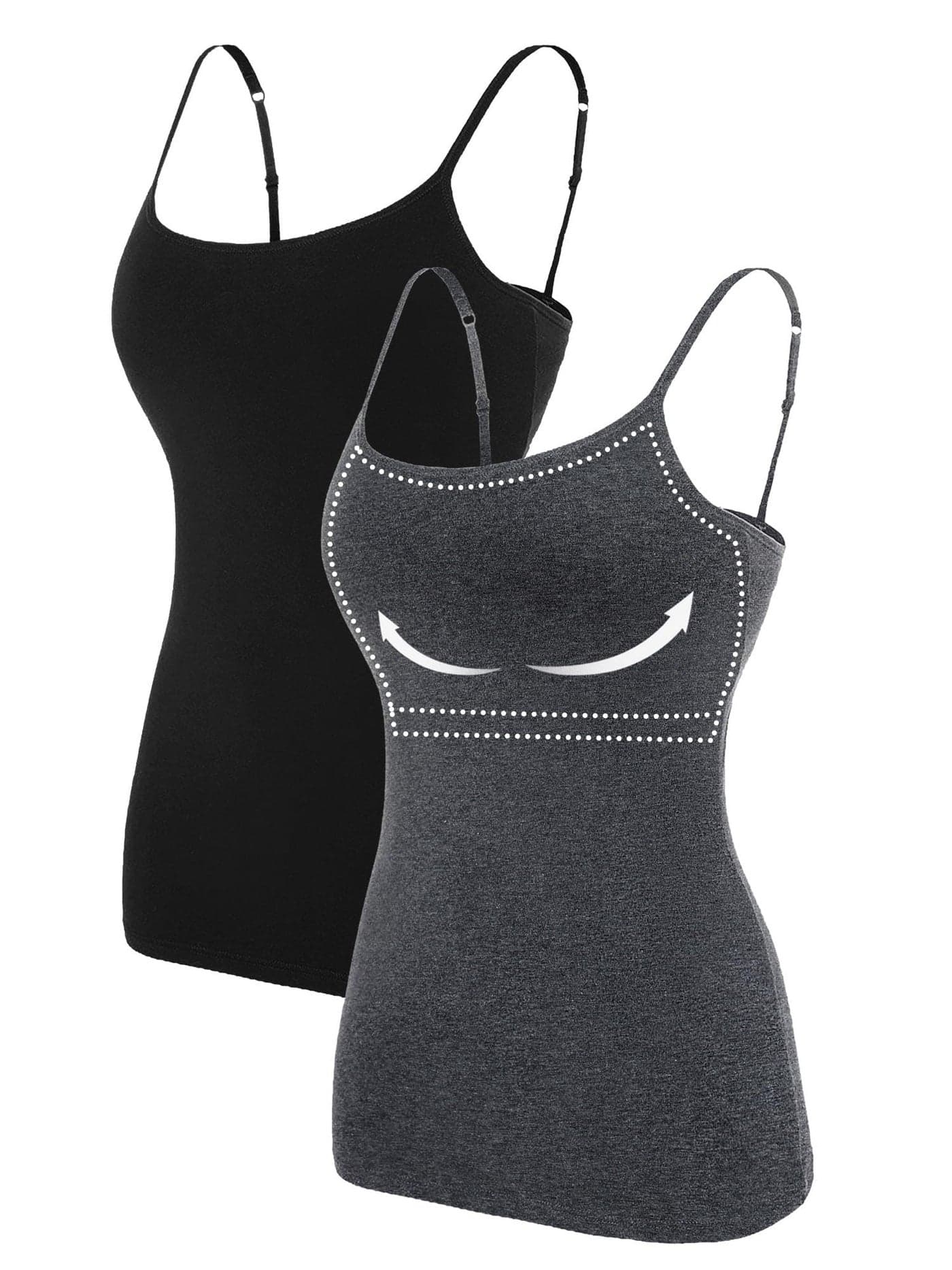 ATTRACO Cotton Camisole for Women Spaghetti Tank Tops Two Packs Grey Black Medium