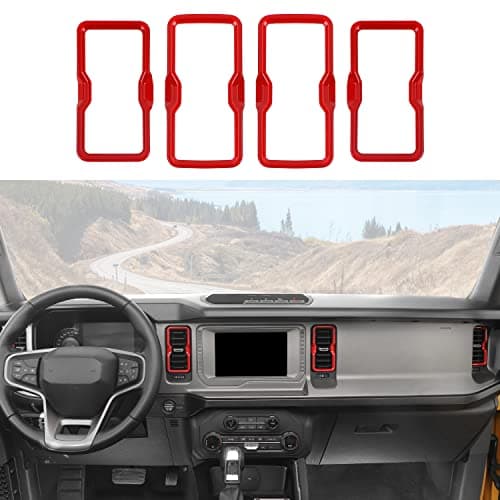 RAZPOY for Bronco Air Conditioning Outlet Vent Trim, 4PCS Center Console Dash AC Vent Ring Cover Compatible with 2021-2024 Ford Bronco Interior Accessories, Red (Not for Bronco Sport)