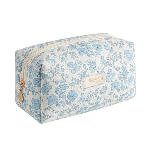 MAYCREATE® Fashion Makeup Bag Travel Makeup Pouch Blue Floral Soft Zipper Utility Zipper Pencil Pouch Gadget Stationeries Storage Tool Organizer Bag, 20.5x9x9.5cm