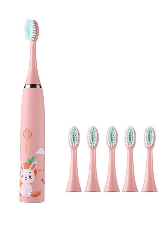 Ultrasonic Electric Children's Toothbrush Super Soft Waterproof Teeth Cleaning Artifact USB Charging with 6 Heads Electric Toothbrush for Kids Kids Dental Hygiene Product