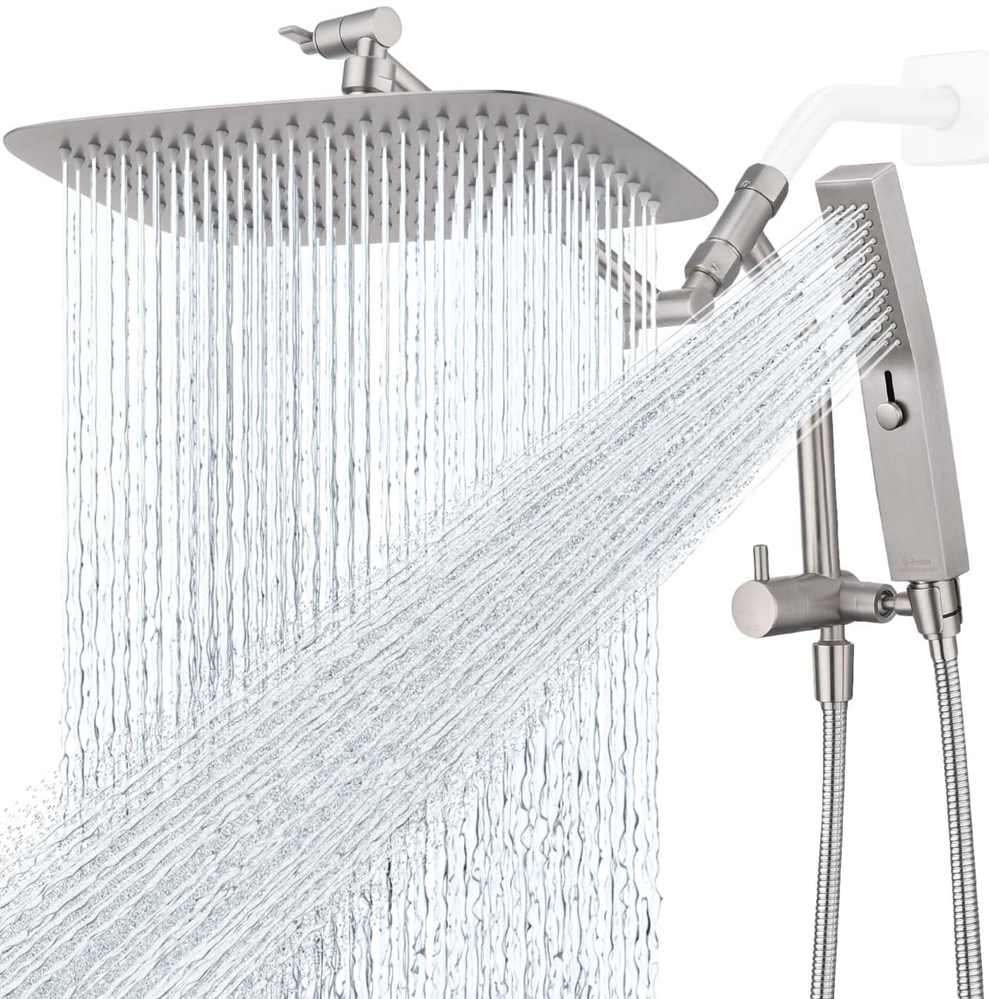 GPromise All Metal 12 Inch Shower Head with Massage Mode Handheld Rain Shower Head with Handheld Spray Combo 3Way Diverter with Pause Setting 11 Inch Adjustable Extension Arm Brushed Nickel