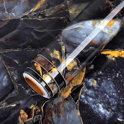 Vinyl Peel and Stick Waterproof Wallpaper for Old Furniture Self Adhesive and Removable Surfaces for Home Cabinet Oil Proof Kitchen Countertop Stickers (1, Black Golden Marble(60x200cm))