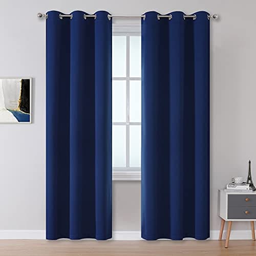 DUALIFE Navy Blue Blackout Curtains 96 Inch Length for Bedroom Thermal Insulated Blue Solid Window Drapes with Grommet Curtains Panels for Living Room Boys Kids Room 42x96 Inches Long