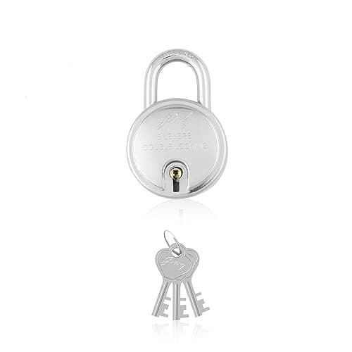 Godrej Locks I Round Padlock 50mm I 3 Keys I Padlock for Main Door I Gate Lock I Lock for Tool Box & Offices I Silver Finish