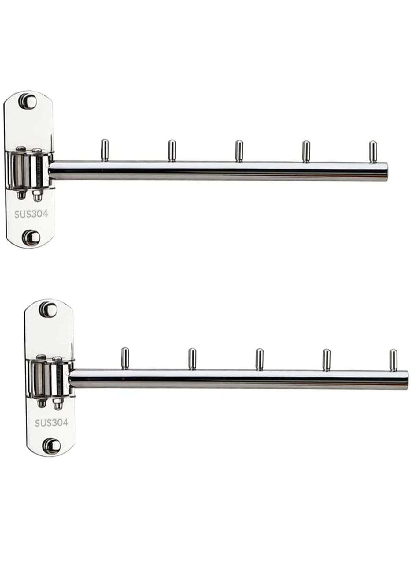 2 Pcs Wall Mounted Clothes Hanger Rack, Stainless Steel Hook Holder, Space Saving Clothing Hanging System Closet Storage Organizer Drying Rack Coat for Bathroom, Bedroom, Laundry Room