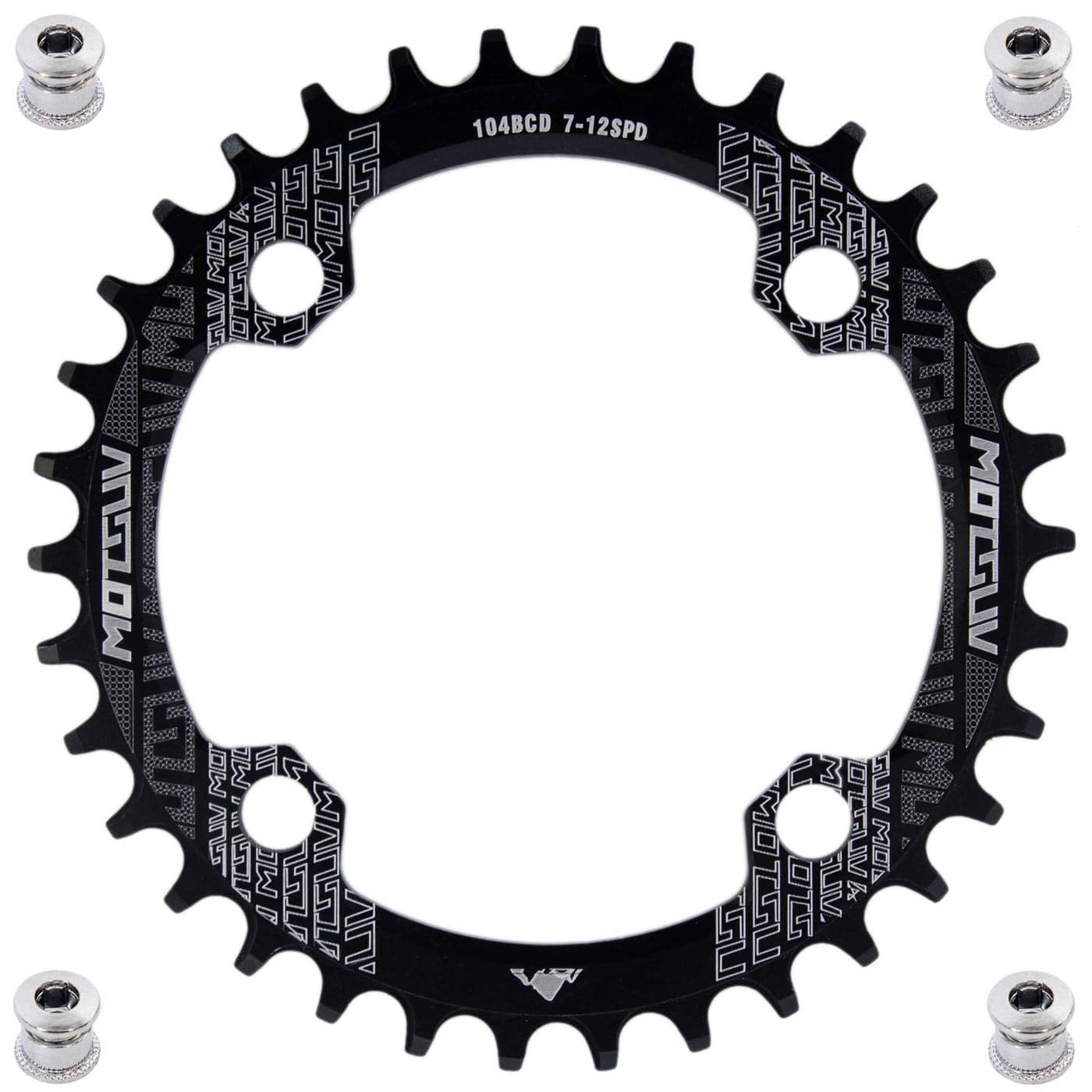 YBEKI 30T 32T 34T 36T 38T 40T 42T 44T 46T 48T 50T 52T Chainring 104BCD Round Oval Narrow Wide Single Bike Chainring for 8 9 10 11 Speed Mountain Bike Road Bike MTB BMX (Black Round, 36T)